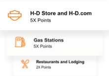 Examples are Road trip to the Badlands - 5x's points; Lunch with Mom -2x's points and Hog member exclusive is Miles ridden this month - 2x's points.