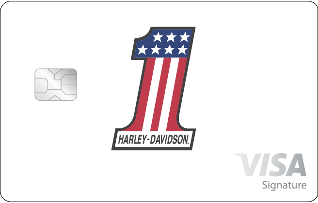 A white matte card using the H-D One logo in an American flag design with a metallic finish over the blue and red stars and stripes.